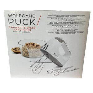 Wolfgang Puck Hand Mixer 250 Watt 5-Speed With Storage Caddy White New In Box